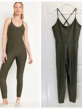 Old Navy Cloud+ Go Dry 7/8 Sleeveless Bodysuit Olive Green Large Athleisure Gym